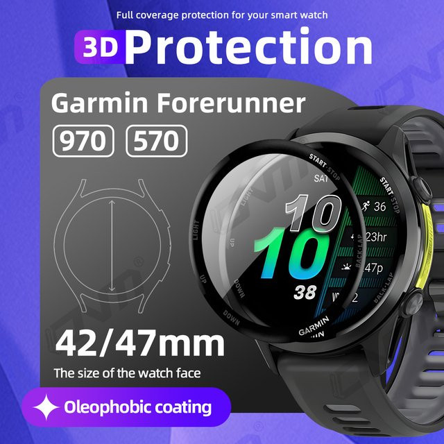 ONM 3D-Schutzfolie für Garmin Forerunner 970 570 (42 mm und 47 mm), transparente Displayschutzfolie mit vollständiger Abdeckung und kratzfestem Schutz - Bild 1