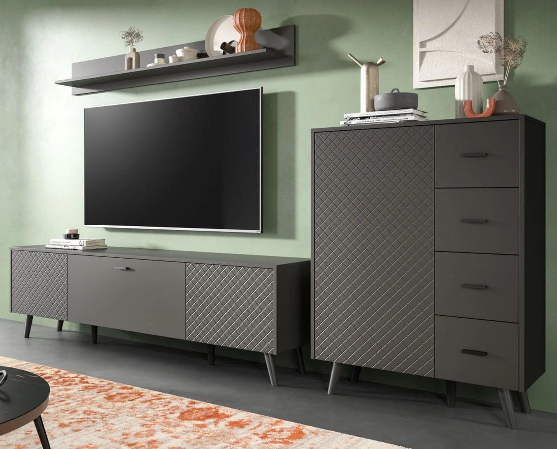 Wohnwand Madea von Inn.Furn in Grau Matt mit Lowboard und Wandelementen, Breite: 269 cm - Bild 1