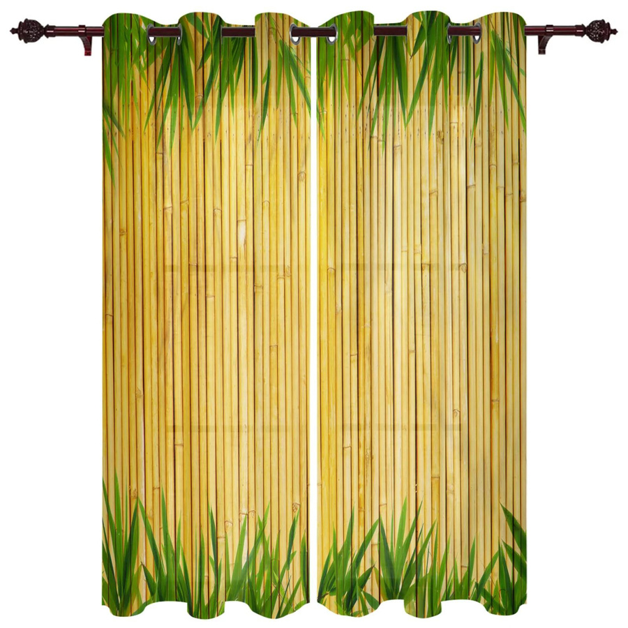 Gelbe Bambusfloß Fenstervorhänge im modernen Stil, halbtransparent, Breite: 135 cm, Höhe: 60 cm - Bild 1