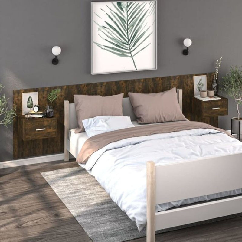 Vidaxl Wand-Nachttische 2er-Set aus Holzwerkstoff in Braun, Modern, B: 48,5 cm, H: 80 cm, T: 32,5 cm - Bild 1