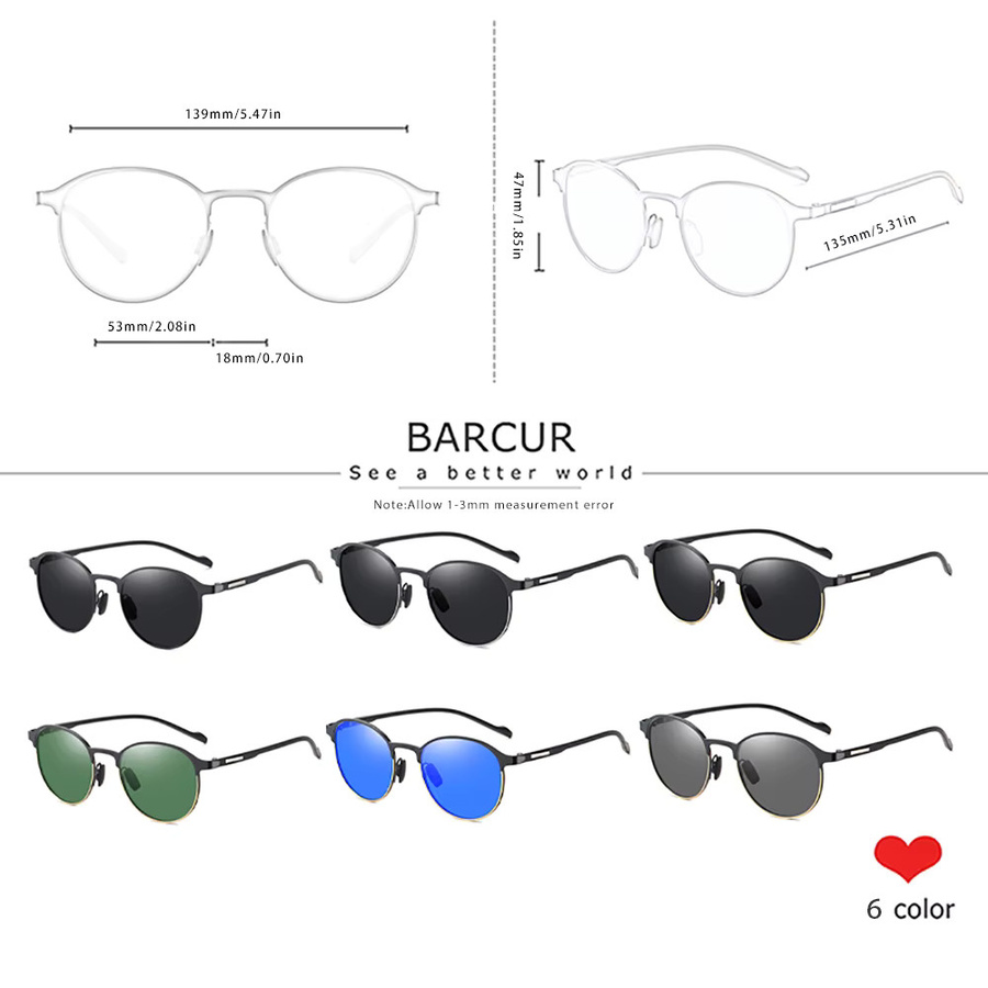 Barcur Sonnenbrille rund, Vollrand, TR90, schwarz, Damen - Bild 2