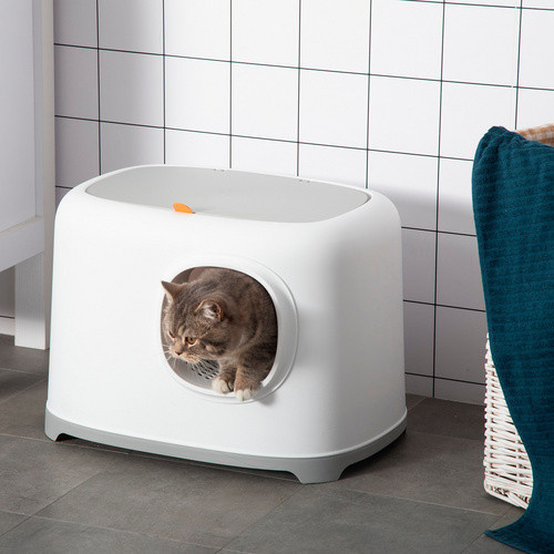 PawHut Katzentoilette mit Haube aus Kunststoff in Weiss und Grau, B/H/L: 40 x 39 x 55 cm - Bild 3