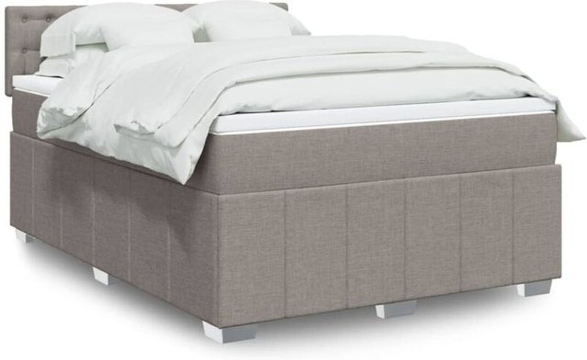 Vidaxl Boxspringbett mit Matratze in Taupe meliert und Weiß, Stoff und Holzwerkstoff, B/T/H: 160 x 200 x 100,5 cm - Bild 1