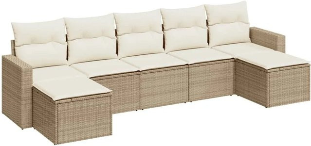 vidaXL 7-teilige Garten-Sofagarnitur in U-Form aus PE-Rattan und pulverbeschichtetem Stahl in Beige und Cremeweiß mit Sitzkissen und Rückenkissen - Bild 1