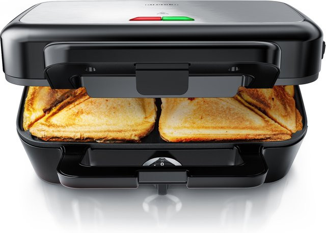 Arendo Sandwichmaker 1200 W mit Antihaftbeschichtung und abnehmbaren Platten in Schwarz - Bild 1