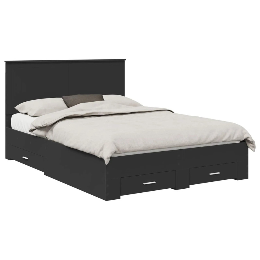 vidaXL Bettrahmen mit Kopfteil und Schubladen in Schwarz aus Holzwerkstoff, B/T/H: 135 x 190 x 34 cm - Bild 2