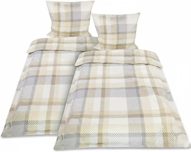 Beautissu 4-teiliges Biber Bettwäsche-Set aus Baumwolle in Beige, Bettbezug 155 x 220 cm und Kissenbezug 80 x 80 cm - Bild 1