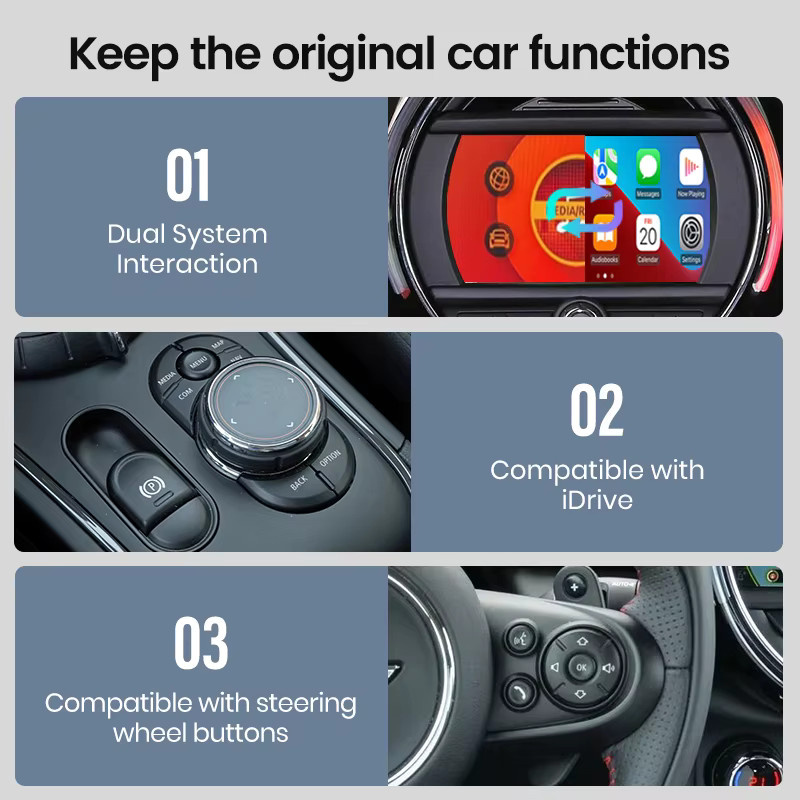 Junsun Wireless CarPlay und Android Auto Interface in Schwarz für Mini R55 R56 R57 R58 R60 R61 F54 F55 F56 Clubman Countryman Cooper John Cooper - Bild 5