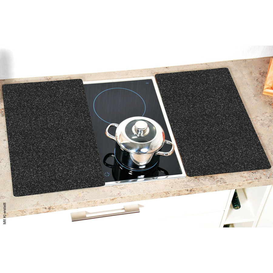 Kesper Herdabdeckplatte aus Glas in Schwarz mit Granit-Optik, 2er Pack, B: 52 cm, H: 30 cm, T: 8 cm - Bild 2