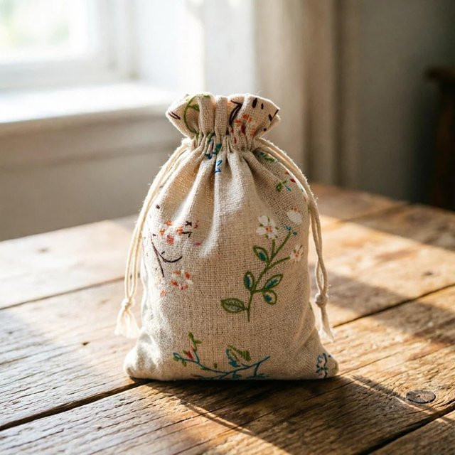 50 Stück Pearclub Kordelzug Geschenktaschen aus Jute in Grau mit floralem Design, B/H: 12,7 x 17,8 cm - Bild 1
