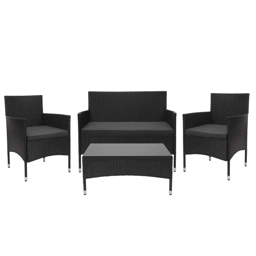 MCW Poly-Rattan Garten-Garnitur F55 in Schwarz mit dunkelgrauen Sitzpolstern - Bild 2