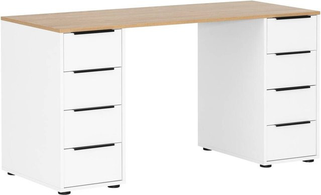 Schreibtisch Elma Möbelpartner in Weiß Matt und Eiche Hell Nachbildung B/H/T: 140 x 73,1 x 55,5 cm - Bild 1