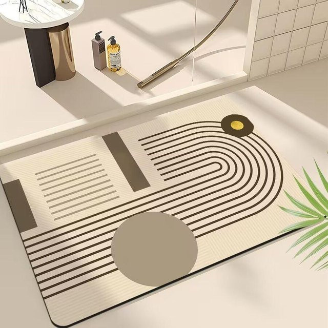 Saugfähige Badezimmer-Bodenmatte aus Kieselgur in Beige, rutschfest und schnelltrocknend, B/B: 40 x 60 cm - Bild 1