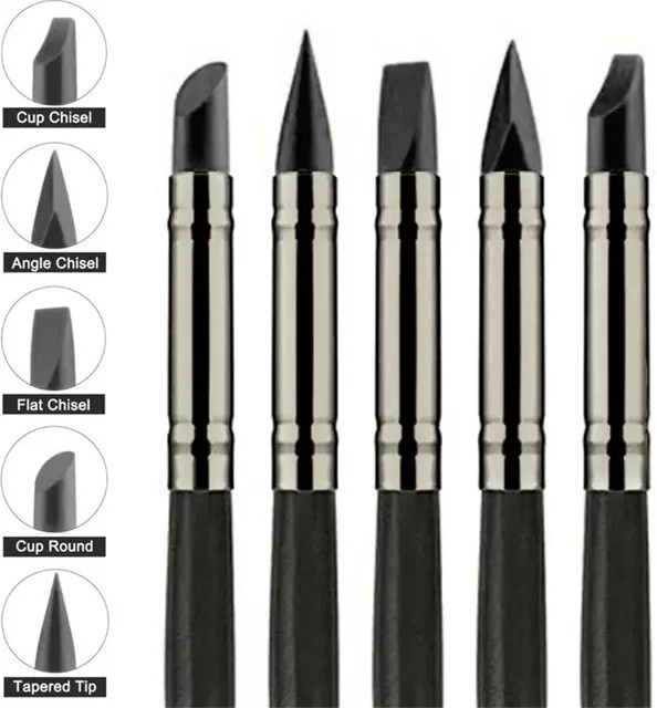 5er Set Silikon Modellierwerkzeuge für Ton, Keramik und Nail Art in Schwarz - Bild 1