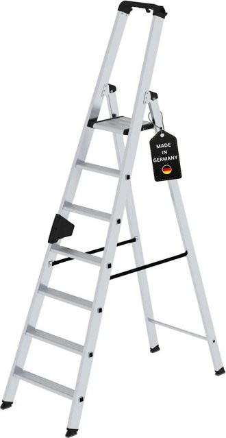PROREGAL Stufen-Stehleiter einseitig begehbar, 7 Stufen, Silber - Bild 1
