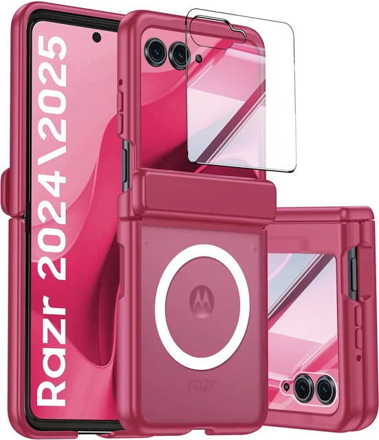 Motorola Razr Handyhülle mit Displayschutz und magnetischem Matte-Effekt in Rosenrot - Bild 1
