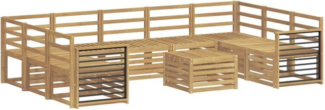 vidaXL Outdoor-Sofagarnitur 10-teilig in U-Form aus Akazie Massivholz mit weißen Polstern, Weiß, B/T/H: 59 x 59 x 37 cm - Bild 1