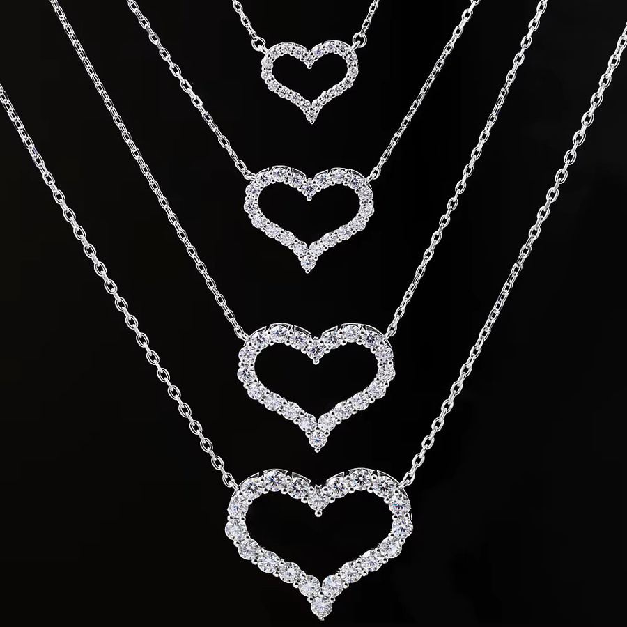 FEOBUR Halskette mit Herz Anhänger, 925 Silber, Moissanit, Damen - Bild 4