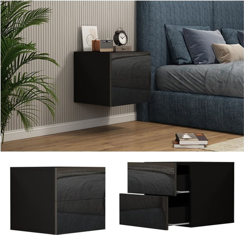 Vicco Nachtschrank Sofie in Schwarz Hochglanz mit 2 Schubladen, B: 49,6 cm, T: 45,0 cm, H: 49,9 cm - Bild 2