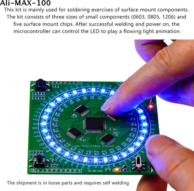 AyS LQFP64 Löt-DIY-Kit 5V Lauflicht-SMD-Lötübungsboard mit USB-C-Schnittstelle in Grün - Bild 1