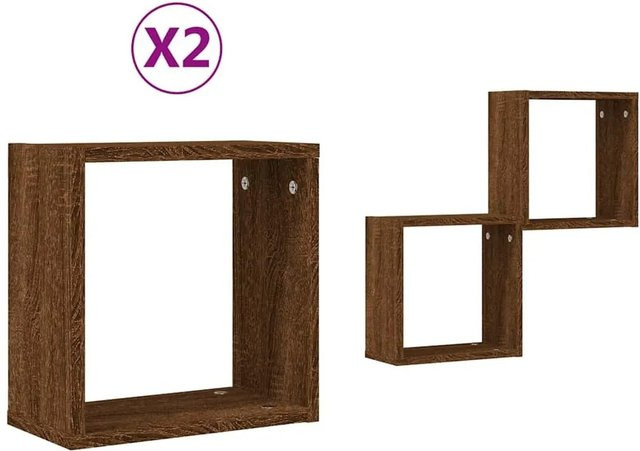 vidaXL Würfelregale 2er Set Eiche Braun, Wandmontage, B/H/T: 30 x 30 x 15 cm - Bild 1