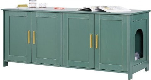VEVOR Katzenschrank aus Holz in Grün mit 4 Türen und 2 Eingängen, Katzenhaus für die Katzentoilette im Innenbereich, B/T/H: 120 x 45 x 50 cm - Bild 1