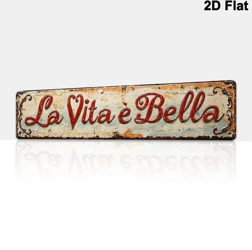 HELLOYOUNG Vintage Metallschild La Vita è Bella, Retro Wanddekoration in Rot und Mehrfarbig, Rechteckige Wandplakette aus Metall, B/H: 40 x 40 cm - Bild 1