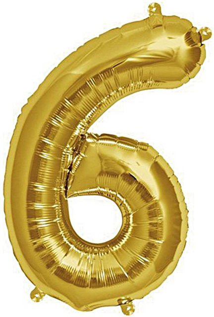 Rico Design Folienballon Zahl 6 in Gold, Höhe: 36 cm - Bild 1