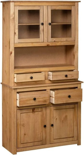 vidaXL Highboard Panama aus Kiefernholz mit Glastüren in Braun, B/T/H: 93 x 40,5 x 180 cm - Bild 1