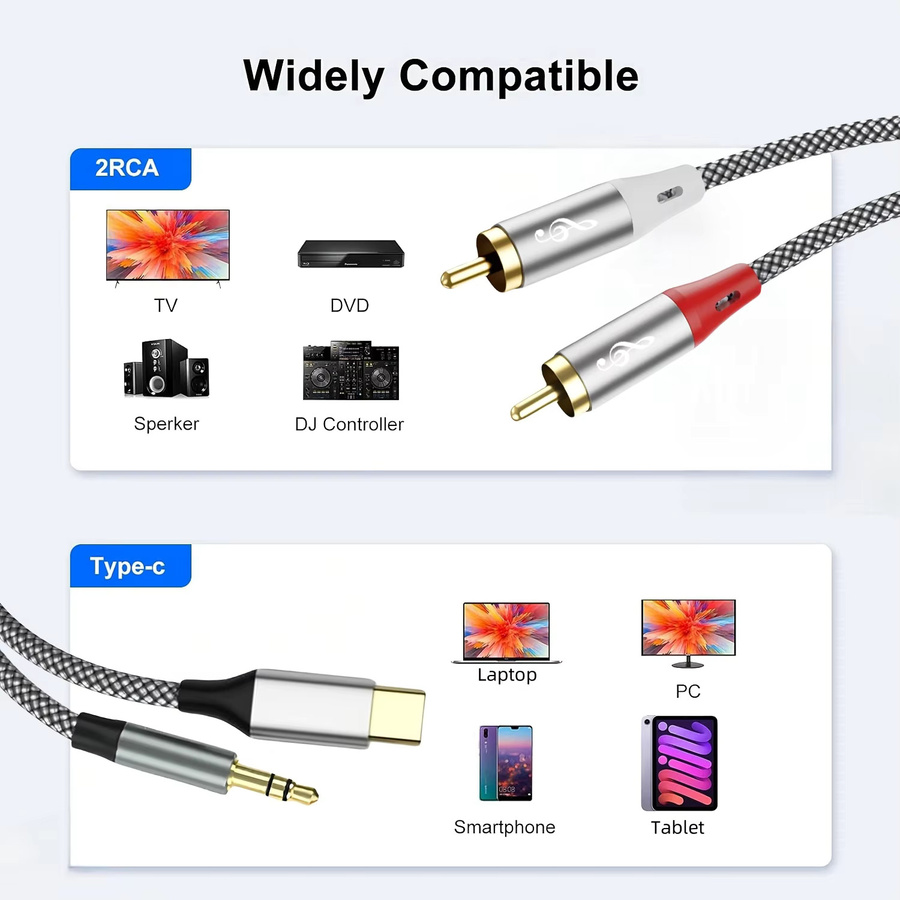 3,5mm auf Dual RCA Stereo-Audiokabel in Silber für Hi-Fi Stereoklang, universell für TV, Handy, Autoradio und Heim-Audio - Bild 2