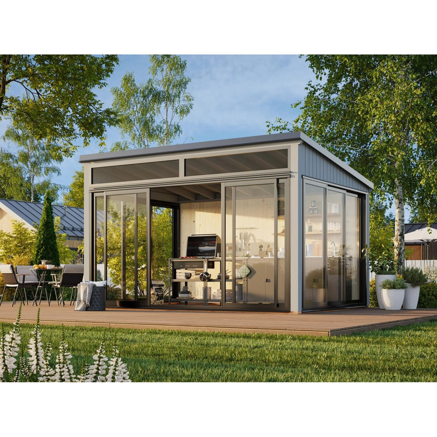 Palmako Holz-Gartenhaus Saga Slide Plus mit Pultdach in Grau, B/T: 420 x 297 cm - Bild 2