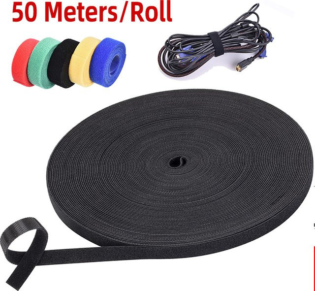 Jumbo Klettband doppelseitig schwarz, 50 Meter Rolle für Kabelmanagement und DIY-Projekte - Bild 1
