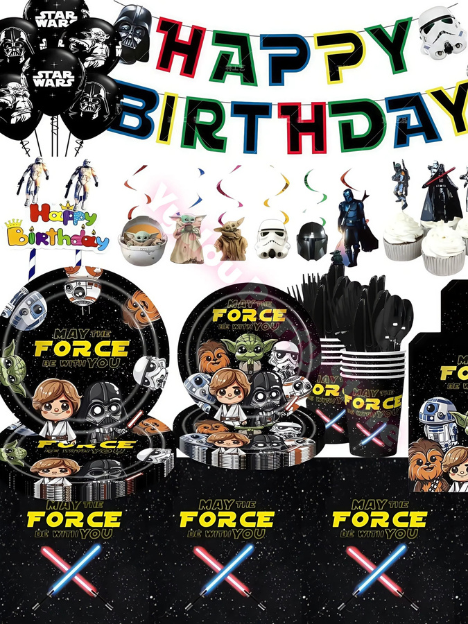 Hasbro Star Wars Geburtstagsparty-Dekorationen, Tassen, Teller, Servietten, Tortenaufsatz, Banner, Luftballons - Bild 6