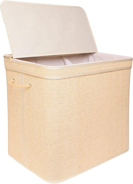Relaxdays Wäschekorb aus Bambus in Natur mit Deckel, faltbar, 170 l, Farbe: Braun/Beige, B/T/H: 44,0 x 61,0 x 44,0 cm - Bild 1
