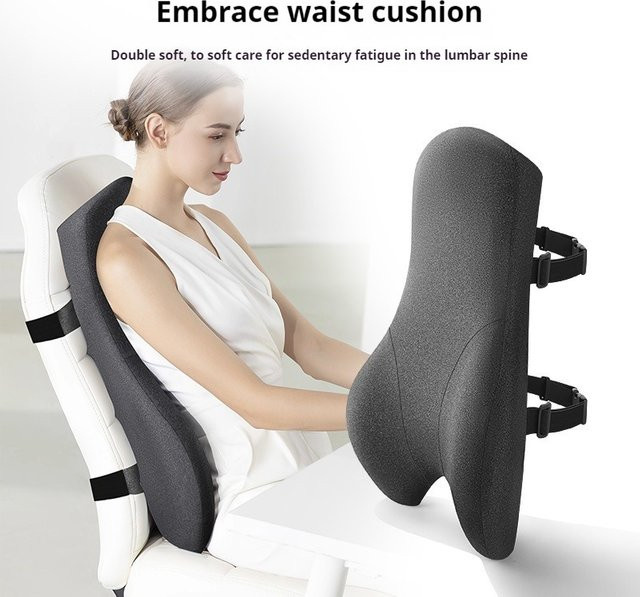 Ergonomisches Lordosenstütze-Taillenkissen aus Memory-Foam und Baumwolle in Grau für Büro und Auto - Bild 1