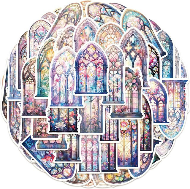 50-teiliges Set wasserfeste Kirchenfenster-Aufkleber in Multicolour zur DIY-Dekoration für Notizbücher und Laptops von BulingBulingStickers Store - Bild 1