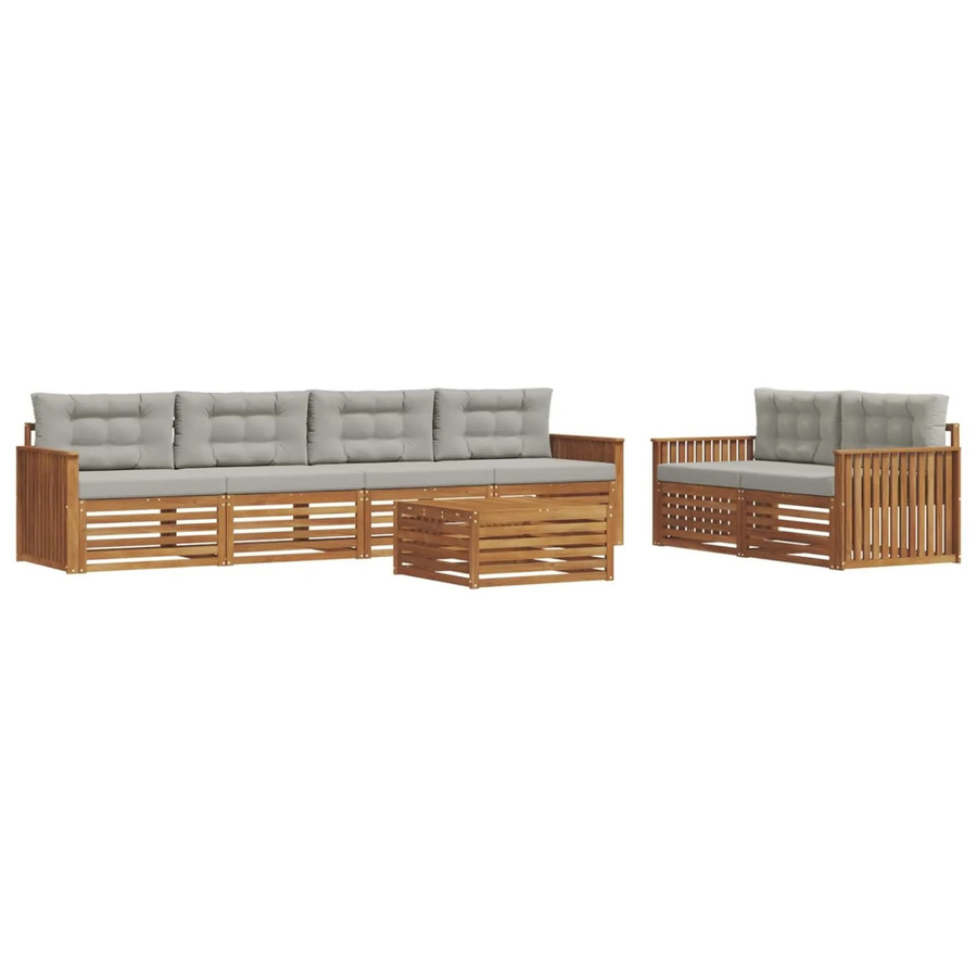 vidaXL Outdoor-Sofagarnitur 7-teilig aus Akazienholz mit Kissen in Natur und Hellgrau - Bild 2