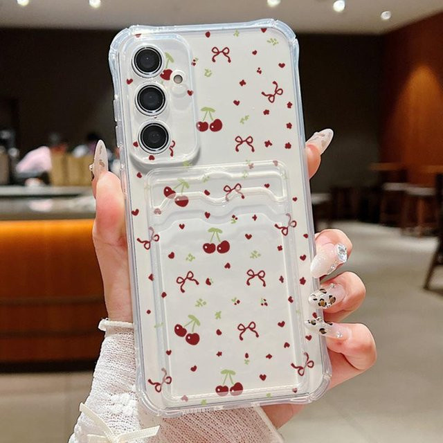 Kirschmuster Handyhülle mit Kartenfach für Samsung Galaxy S23 S24 S25 Ultra A55 A35 A25 A15 A16 A36 A56 5G aus TPU in Multicolour - Bild 1