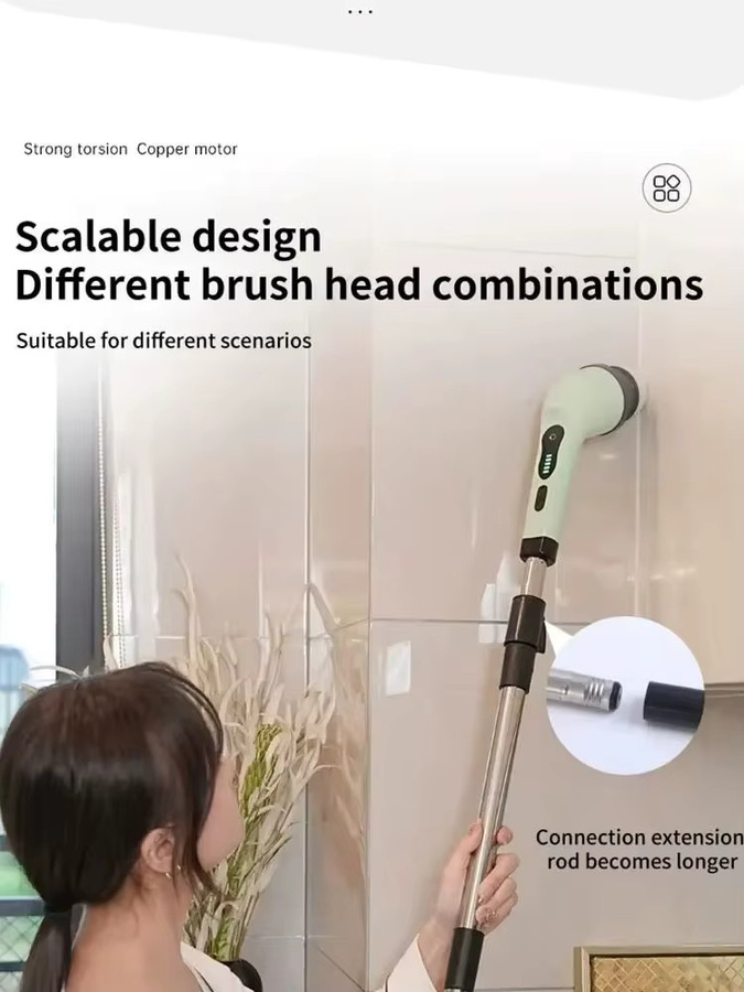 ANENG Elektrische kabellose Reinigungsbürste in Grün für Küche, Bad und Toilette mit verstellbarer Funktion - Bild 1