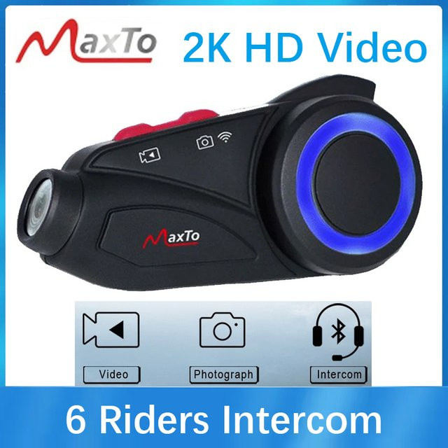 Maxto M3S Motorradhelm Bluetooth Headset mit 2K WiFi Videorecorder DVR Intercom in Schwarz - Bild 1