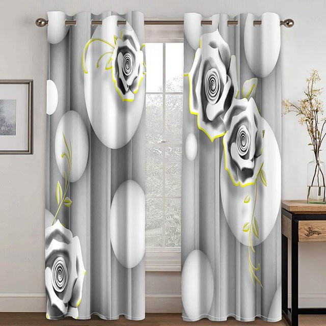 Yiran Furniture Vorhänge mit abstraktem geometrischem Rautenmuster, 2er-Set, grau, halbtransparent, Breite: 50 cm, Höhe: 130 cm - Bild 1