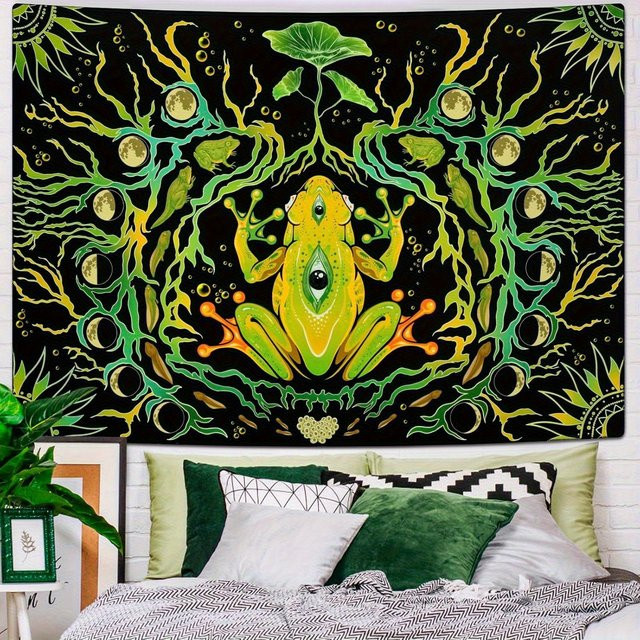 VIKAMA Fantasy Frosch Wandteppich im Bohemian Stil, Mehrfarbig, B/H: 60 x 40 cm - Bild 1