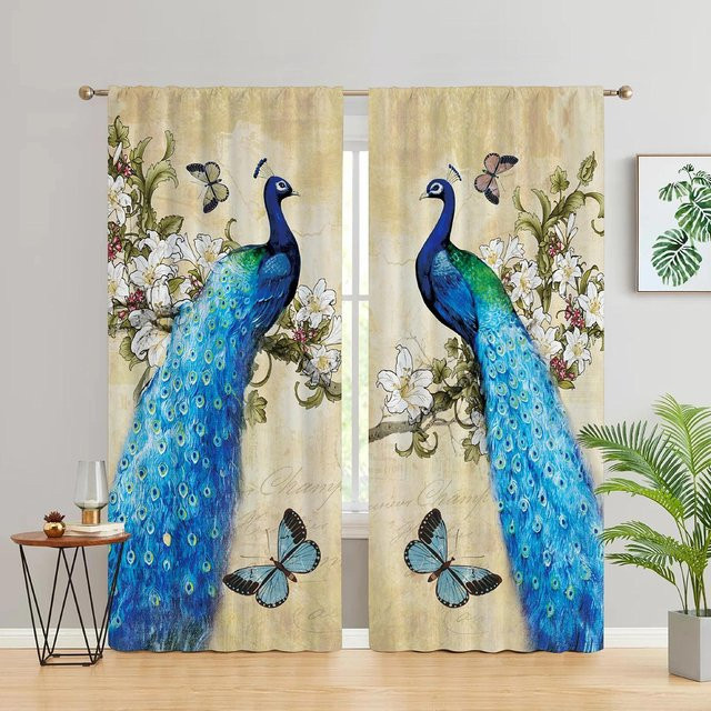 Yiran Furniture Verdunkelungsvorhang mit Pfau und Blumen Motiv, Mehrfarbig, B: 55 cm, H: 120 cm - Bild 1
