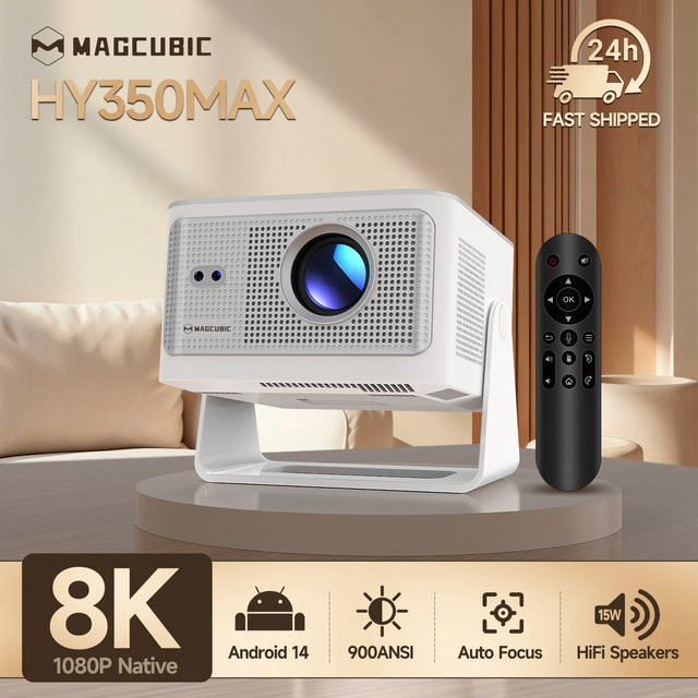 Magcubic HY350Max Android 14 Projektor in Weiß mit Autofokus, Sprachsteuerung, Native 1080P, 8K-Unterstützung, WiFi 6 und Bluetooth 5.4 - Bild 1