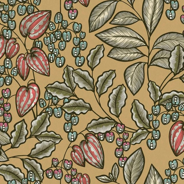 Profhome Blumen Tapete Floral Art Nouveau Matt in Gelb Grün Blau Rot Multicolour, Breite: 0,53 m, Länge: 10,05 m - Bild 1