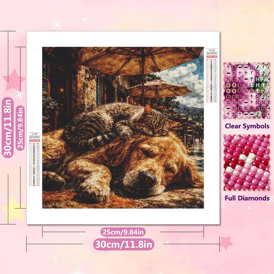 EverShine DIY Diamantmalerei Katze und Hund mit runden Steinen als 5D Mosaik Stickerei in Multicolour zur modernen Heimdekoration B/B/H: 20 x 20 x 20 cm - Bild 2