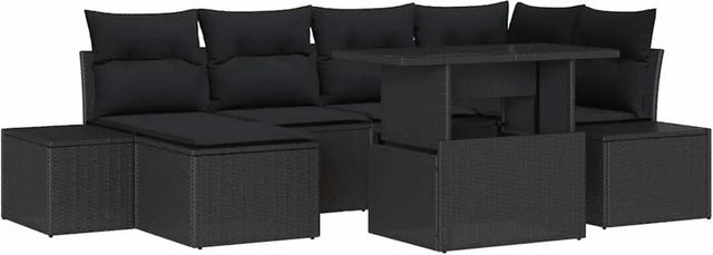 vidaXL Garten-Sofa-Set 7-teilig in Schwarz mit Kissen und Stauraum aus Poly-Rattan und pulverbeschichtetem Stahl - Bild 1