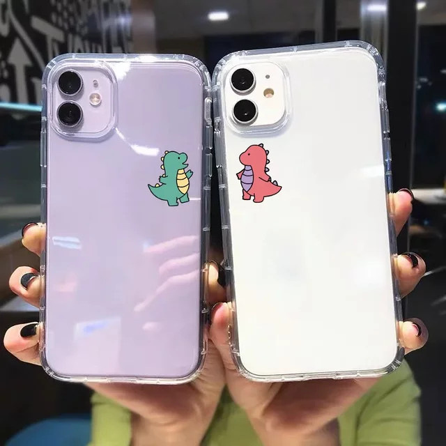 Stoßfeste iPhone Handyhülle mit Dinosaurier-Paar Design in Transparent für iPhone 16 15 14 13 12 11 Pro Max Mini SE 7 8 Plus - Bild 1