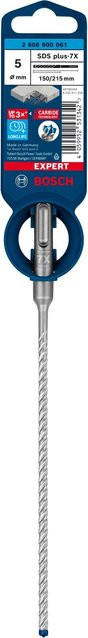 Bosch Expert Hammerbohrer SDS Plus-7X mit Carbide-Spitze, Farbe: Silber, Durchmesser: 5 mm, Länge: 150 mm, Gesamtlänge: 215 mm - Bild 1