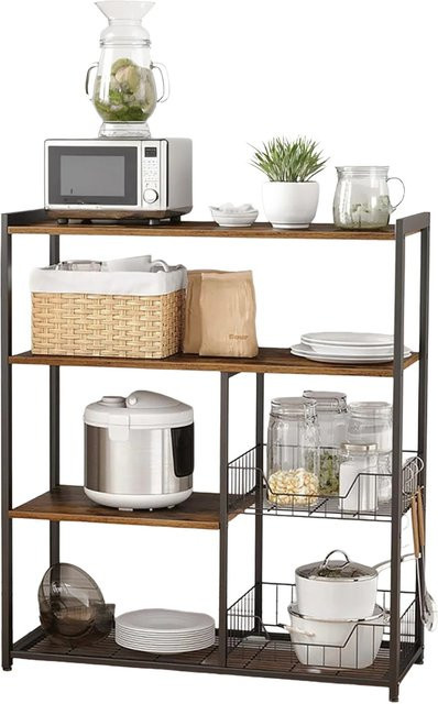 Songmics Küchenregal KKS96X mit Metallkörben aus Stahl in Braun-Schwarz, B/T/H: 93,5 x 35,0 x 35,0 cm - Bild 1